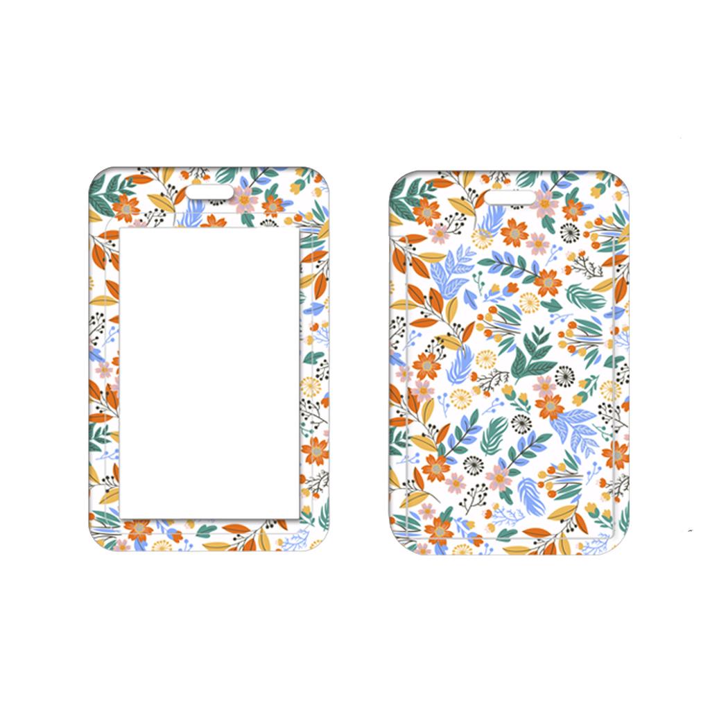 1pcs Staff Work Card Cover Holder Neck Strap Retractable Badge Reel Clip Floral Employee's ID Name Card Card Cover Case Lanyard