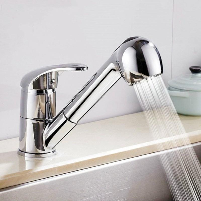 Kitchen Sink Faucet Chrome Brass Pull Out Sink Mixer Tap Rotation Sink Mixer Taps Single Lever Hot Cold Kitchen Tap