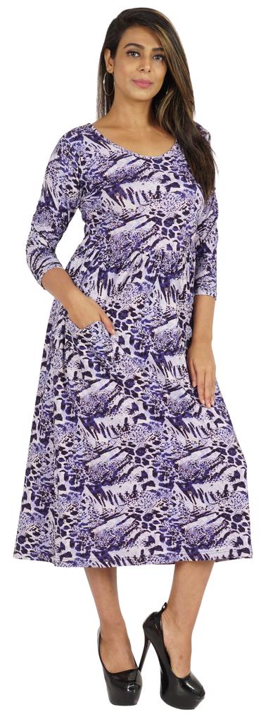 Phagun Women Summer Midi Dress Casual Loose Pockets Dress Scoop Neck Dresses