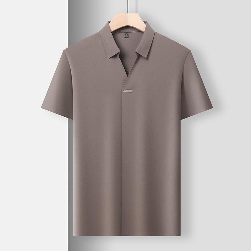 Thin Short-Sleeved Men'S Polo Shirt Casual V-Neck Half-Sleeved Bottoming Top T-Shirt Solid Color
