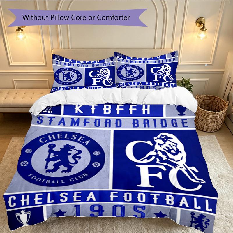 3pcs Chelsea FC Bedding Set for All Season Use, Cozy Printed Bedclothes Suitable For Bedroom Ideal Birthday Gift for Family