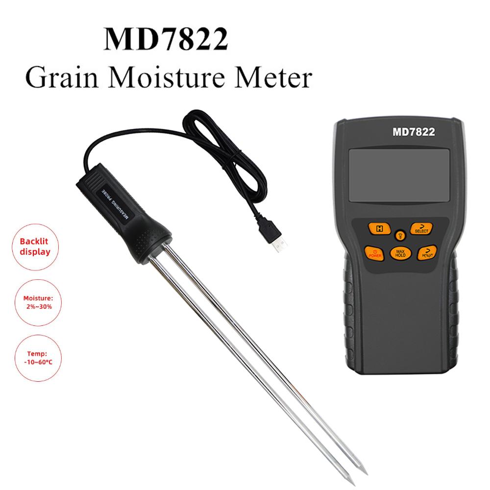 MD7822 Grain Moisture Meter LCD Digital Hygrometer Contains Corn Wheat Humidity Tester Moisture Content Detector for Grain
