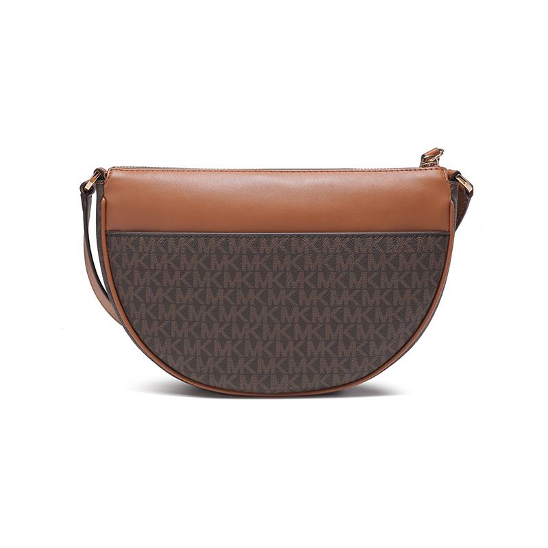 Michael Kors MK Dover Monogram Zip Closure Faux Leather Half Moon Crossbody Shoulder Bag Women Bags Brown 30T2G4DM6B-BRN-ACORN