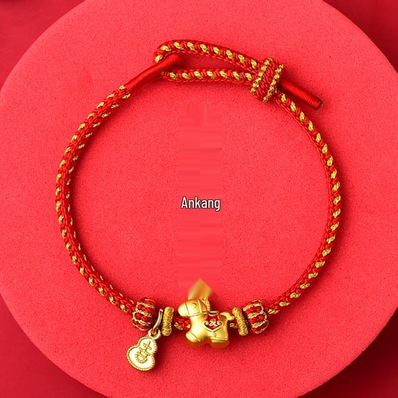 Red String Bracelet for Year of the Horse: Matte Gold-Plated Hand-Woven Accessory - Good Luck Gift