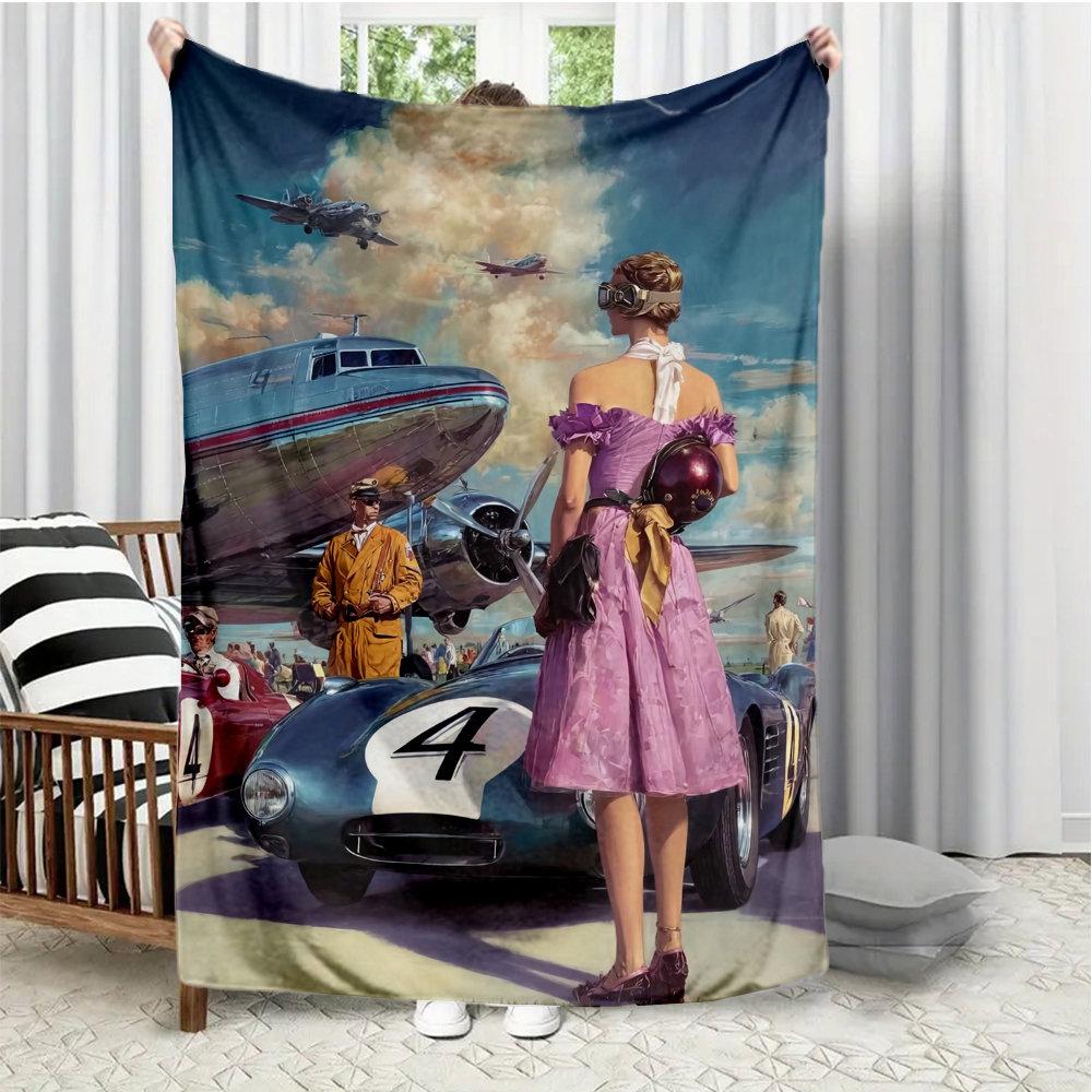 

Retro and nostalgic style Flannel printed blanket suitable for all seasons suitable for living room office sofa and travel 75x100cm (30x40inch)