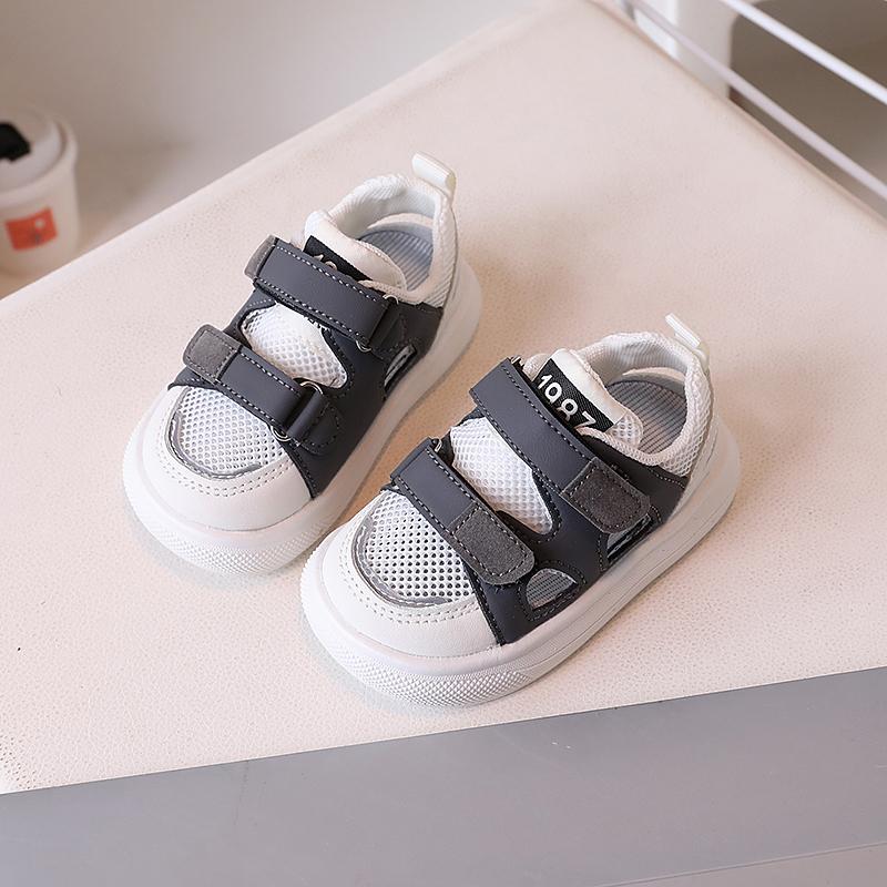 

Summer New Baby Sandals for Boys Girls Anti-slippery Breathable Mesh Toddler Beach Shoes Hollowed-out Infant Anti-kick 1-3years 23 серый