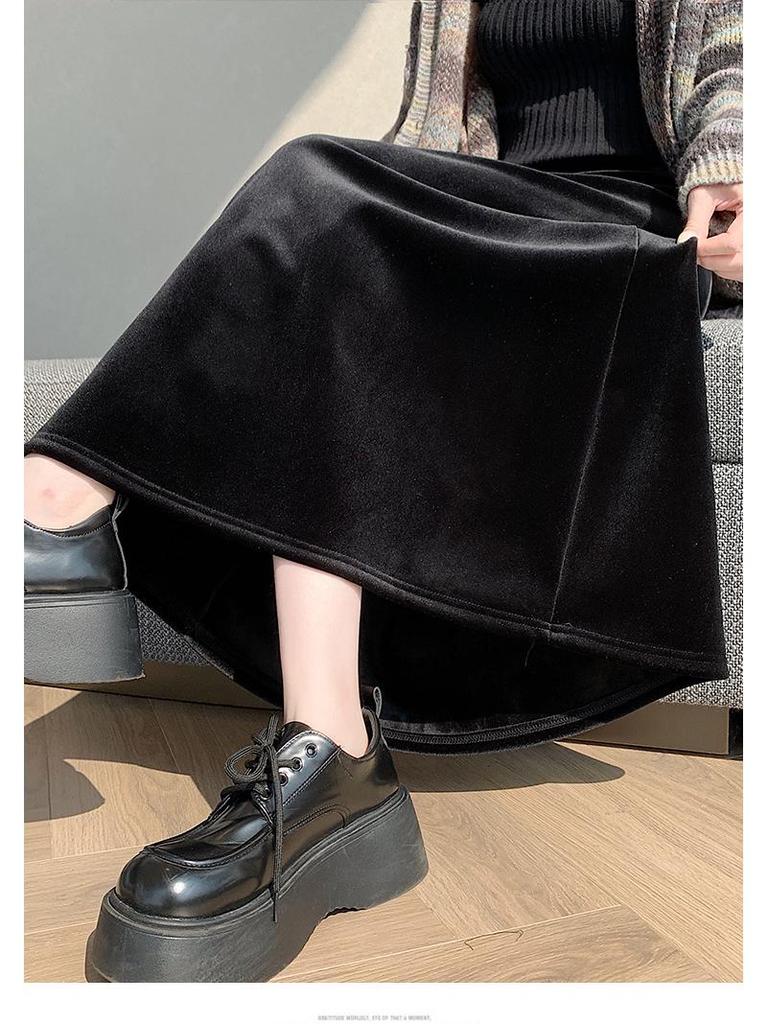 Sweet Age-Defying Polka Dot Velvet Midi Skirt - Autumn/Winter 2025, Versatile A-line Design