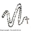 Long Cross Chain Vintage Crucifix Pendant Chain Black Gallstone Rosary Necklace  Women