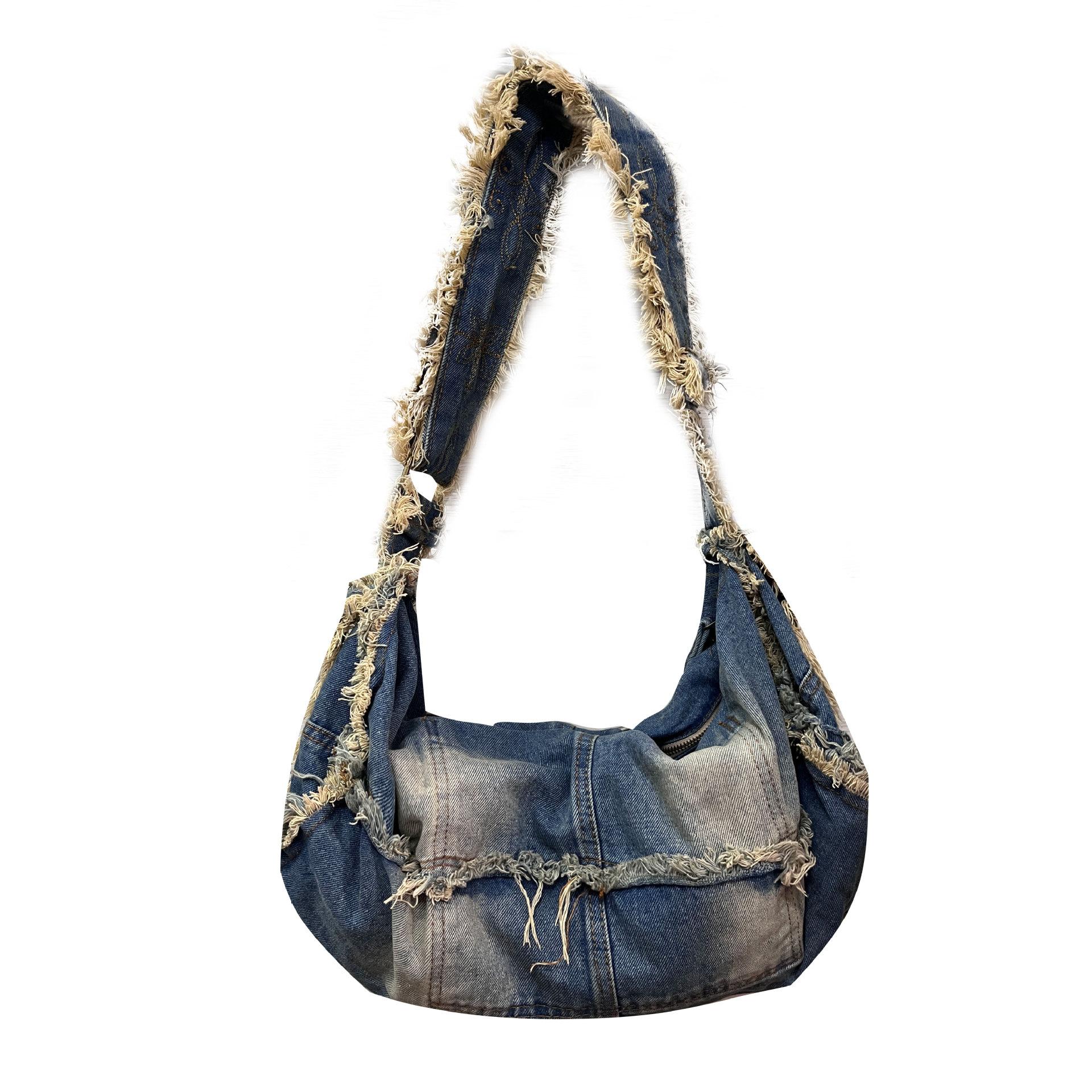 

Women Shoulder Bag Large Capacity Denim Tote Solid Color Handbag Clutch Simple Female Commuter Handbag Crossbody Bag