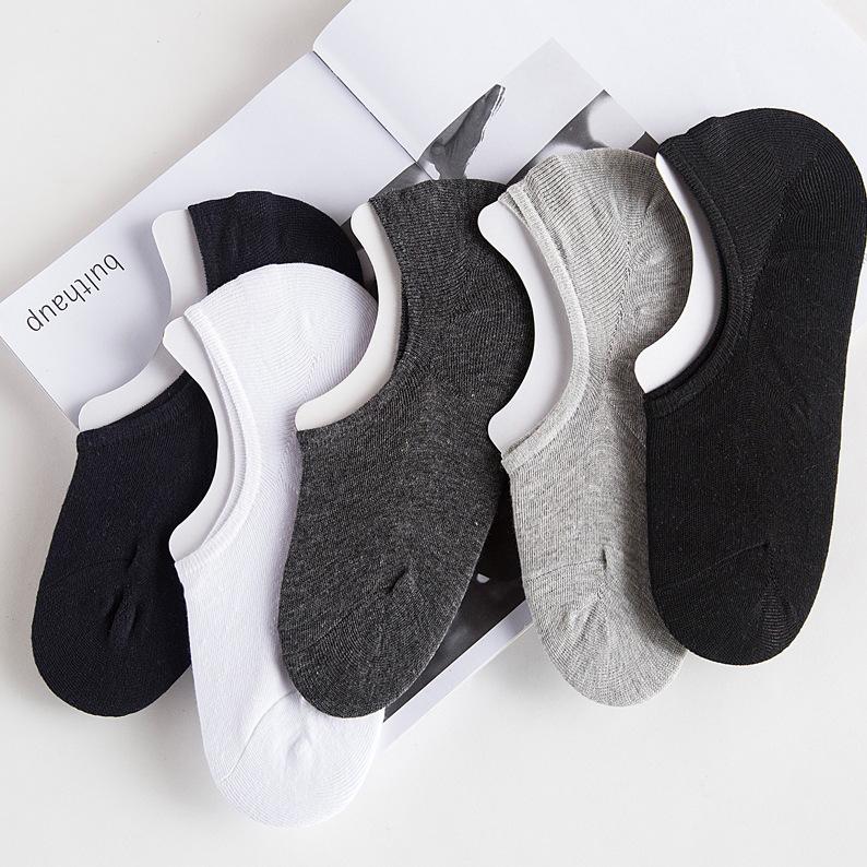 Men's Low-Cut Cotton Boat Socks - Invisible, Odor-Resistant, Sweat-Absorbent, Solid Black & White Sports Socks.
