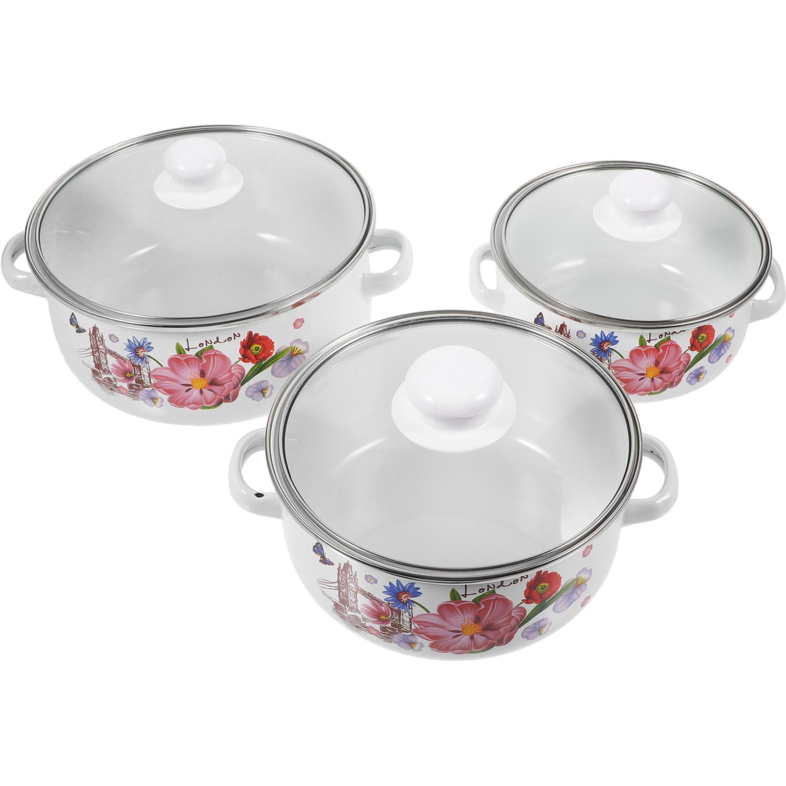 

3 шт. Емальована каструля Делікатне приготування супу з макаронами Зносостійка каструля для приготування їжі Вінтажна каструля для приготування локшини швидкого приготування