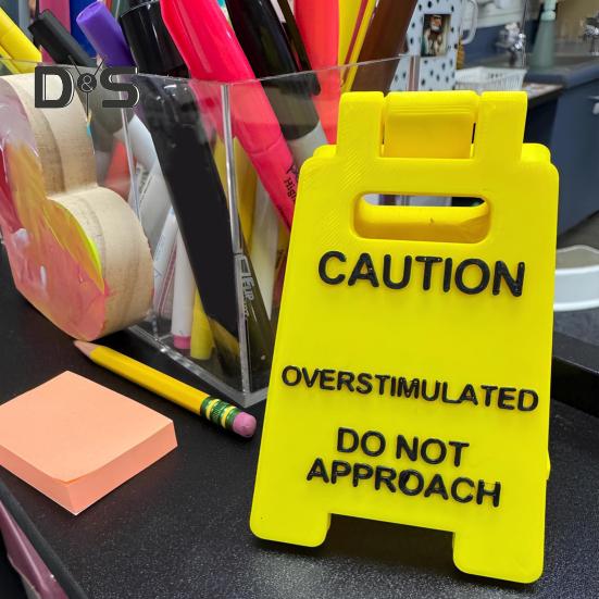 Caution Overstimulated Desk Sign Do Not Approach Caution Sign Humor Gag Mini Warning Signage for Offices Workstations Decoration