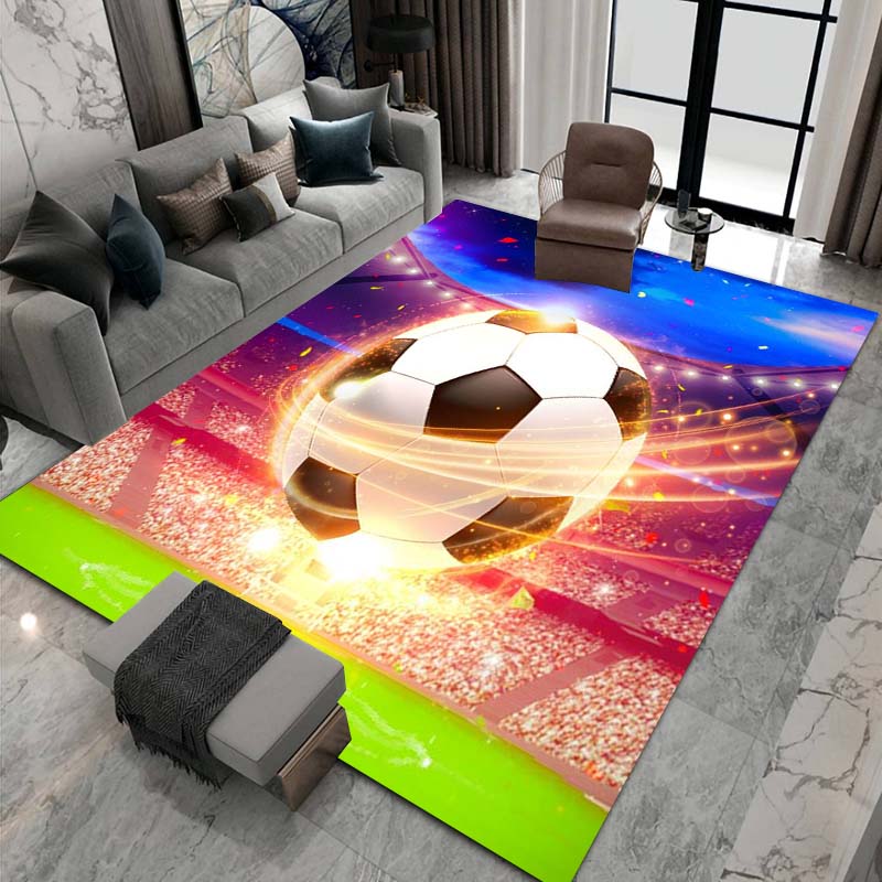 3D Flame Soccer Pattern Rug, Suitable for Living Room Home Décor, Children's Play Area Rug, Non-slip Area Rug, Bedroom Mat.