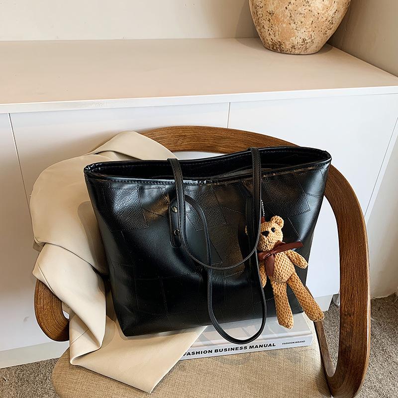 

Текстурированная Мягкая Кожа Большая Сумка Женская Модная Вместительная Сумка Через Плечо Высококлассная Портативная Сумка-Тоут no pendant чёрный