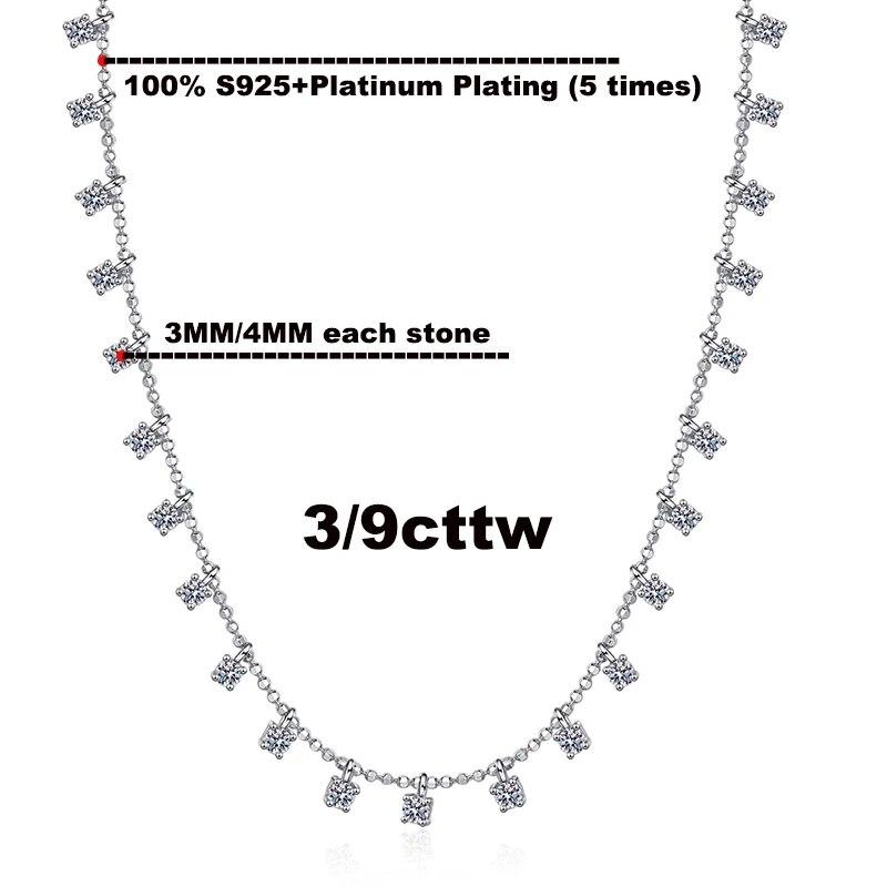 D color 3/9ct Full Moissanite Necklace for Women Sparkling Pendant Wedding Sterling Silver 925 Jewelry 45cm Round Cut Necklace