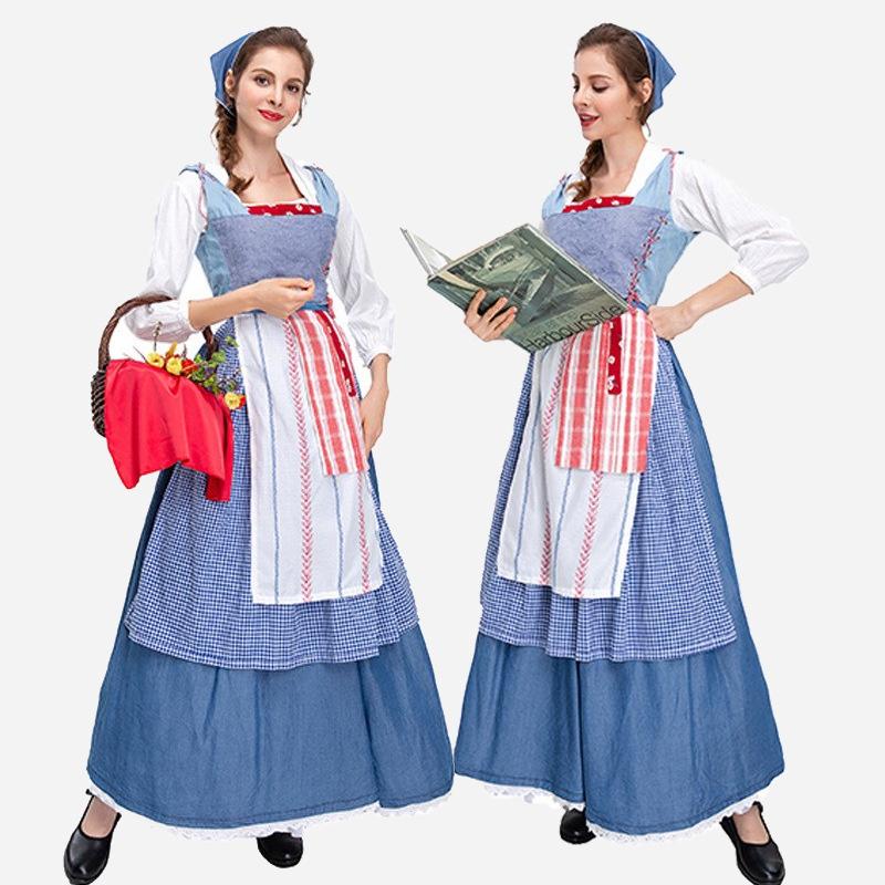 Girl Match Little Cinderella Cosplay Costume Halloween Clothing Match Plaid Blue