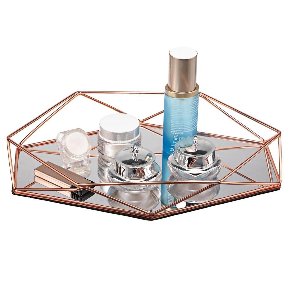 Vintage European Colorful Glass Metal Storage Tray Gold Oval Dotted Fruit Plate Desktop Small Items Jewelry Display Tray Mirror