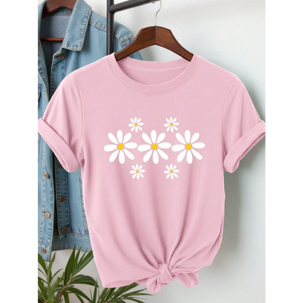 Women's Floral Print T-Shirt Christmas Fashion Round Neck Short Sleeve Casual Daily Basic Festive Top