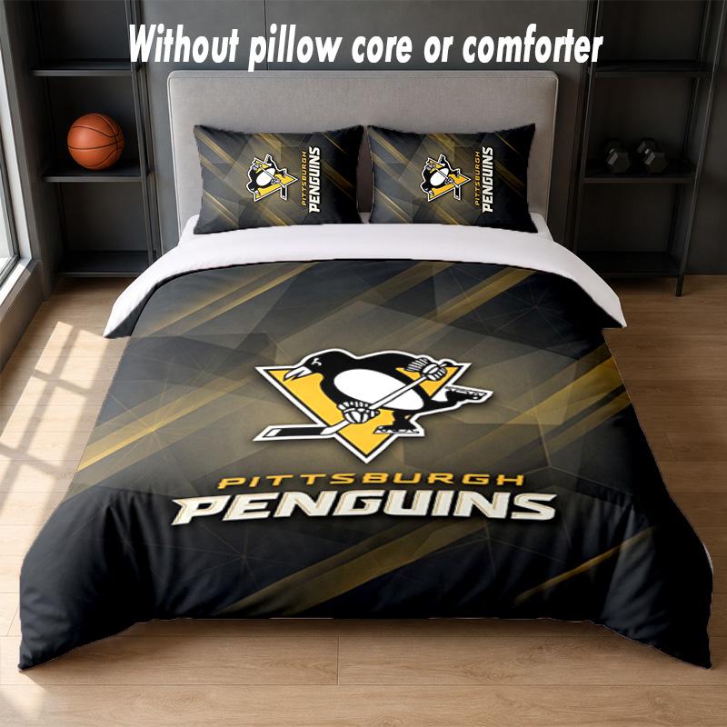 Pittsburgh Penguins Design Bed Bedding Set 1 Duvet Cover + 2 Pillowcases Soft Breathable Household Bed Linens