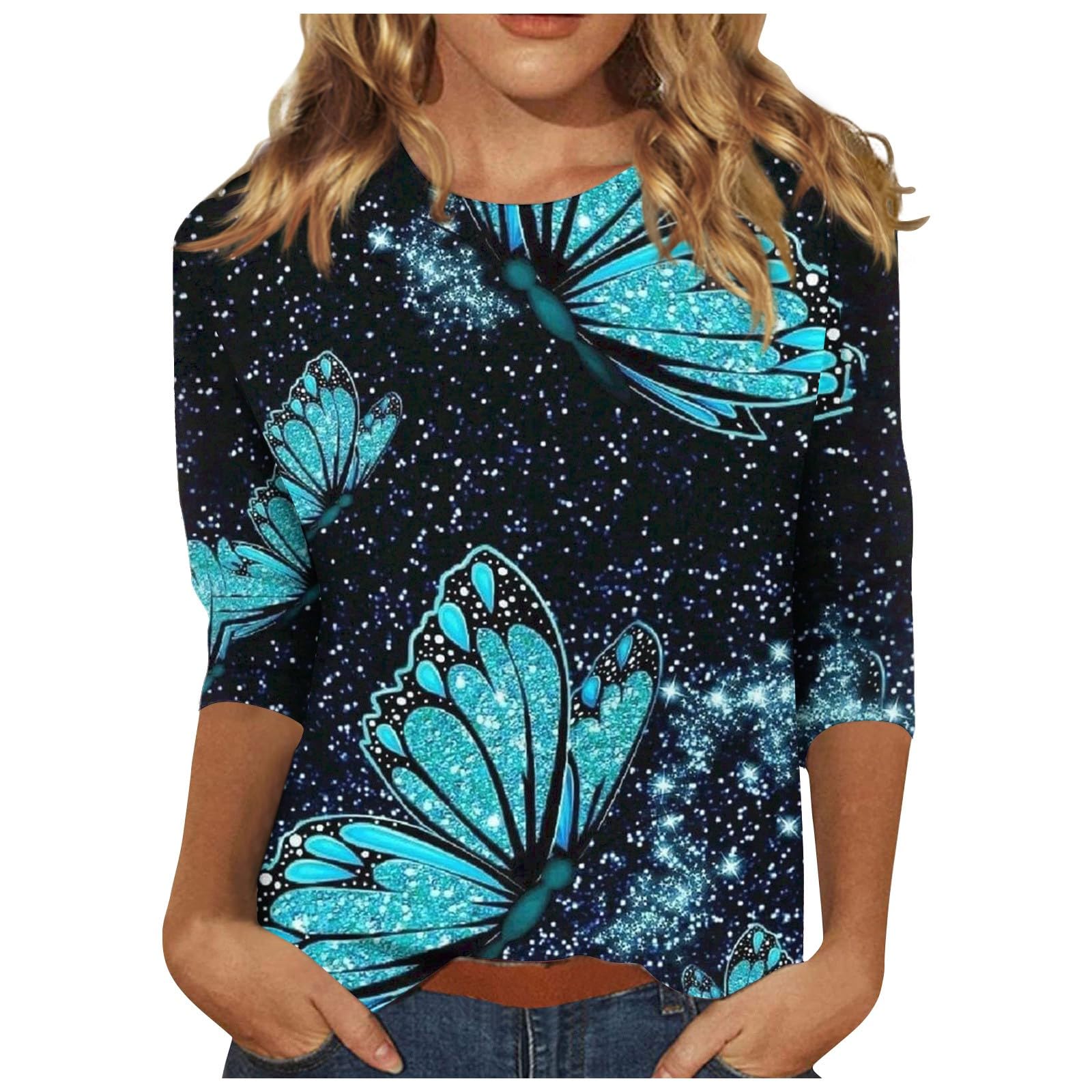 

Круглый вырез с принтом в виде 3D-бабочки, модные повседневные женские футболки с длинными рукавами 5XL