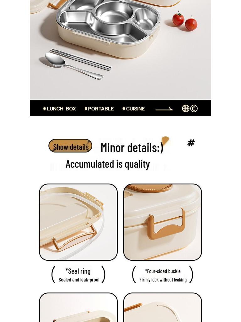 304 Stainless Steel Portable Insulated Lunch Box with Compartmented Lid, Large Capacity Bento Box for Students.