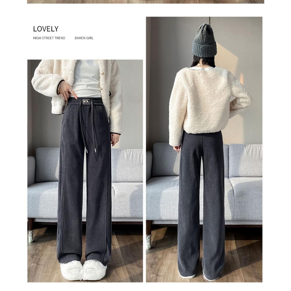 Pantaloni larghi imbottiti super spessi da donna, pantaloni casual larghi e dritti alti, autunnali e invernali