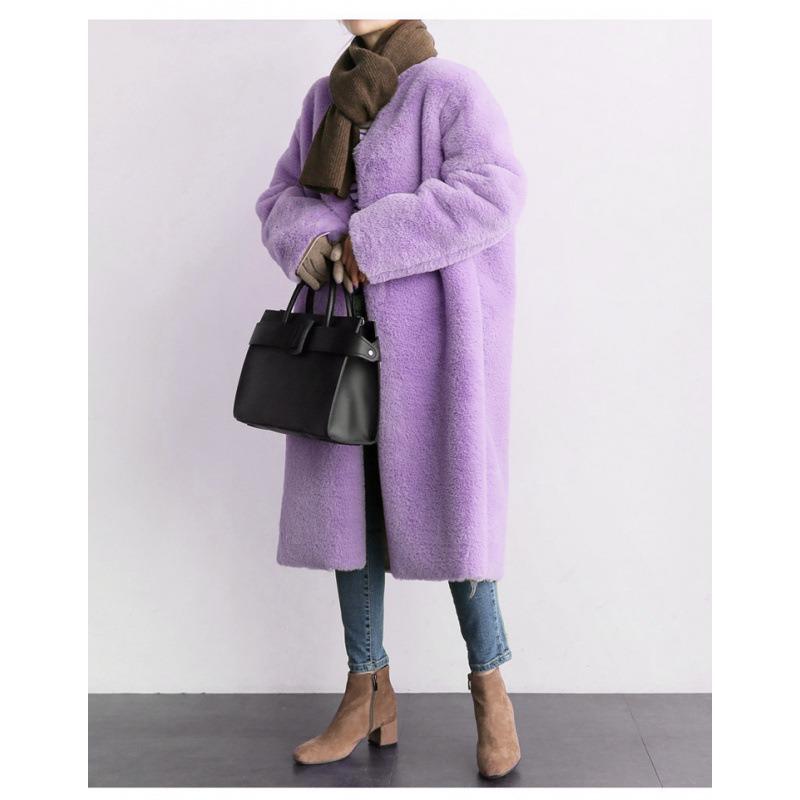 Winter new imitation leather coat women's medium and long imitation Rex rabbit hair jacket, thin imitation mink large size wool sweater