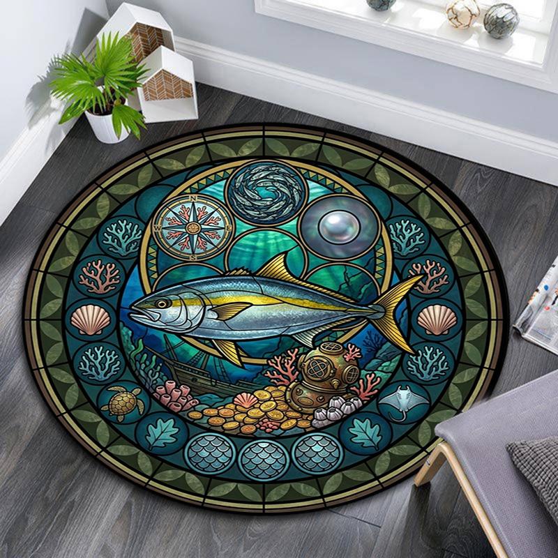 Marine Life Glass Round Area Rug Under Office Chairs Bedroom Living Room Home Decor