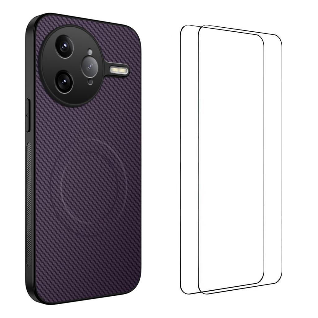 Pro Xiaomi Poco F7 Ultra 5G/Xiaomi Redmi K80 Pro 5G Magnetické pouzdro WANLONFENG TQ1 Series Textura uhlíkových vláken PC TPU Kryt na telefon s 2 ks Fólií na obrazovku