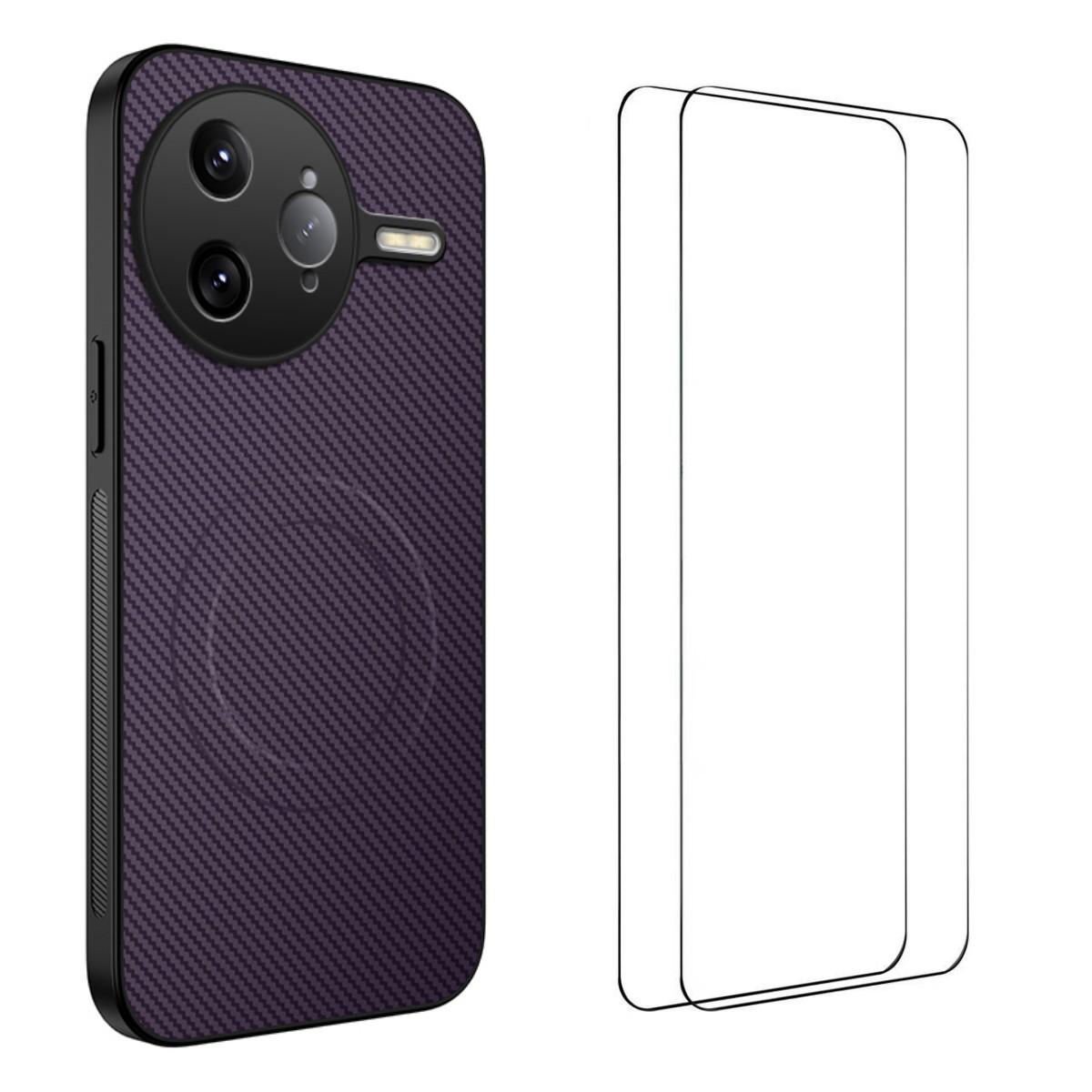 

Магнитный чехол для Xiaomi Poco F7 Ultra 5G/Xiaomi Redmi K80 Pro 5G WANLONFENG Серия TQ1 Текстура углеродного волокна ПК ТПУ Чехол для телефона с 2 шт. Защитных пленок Purple