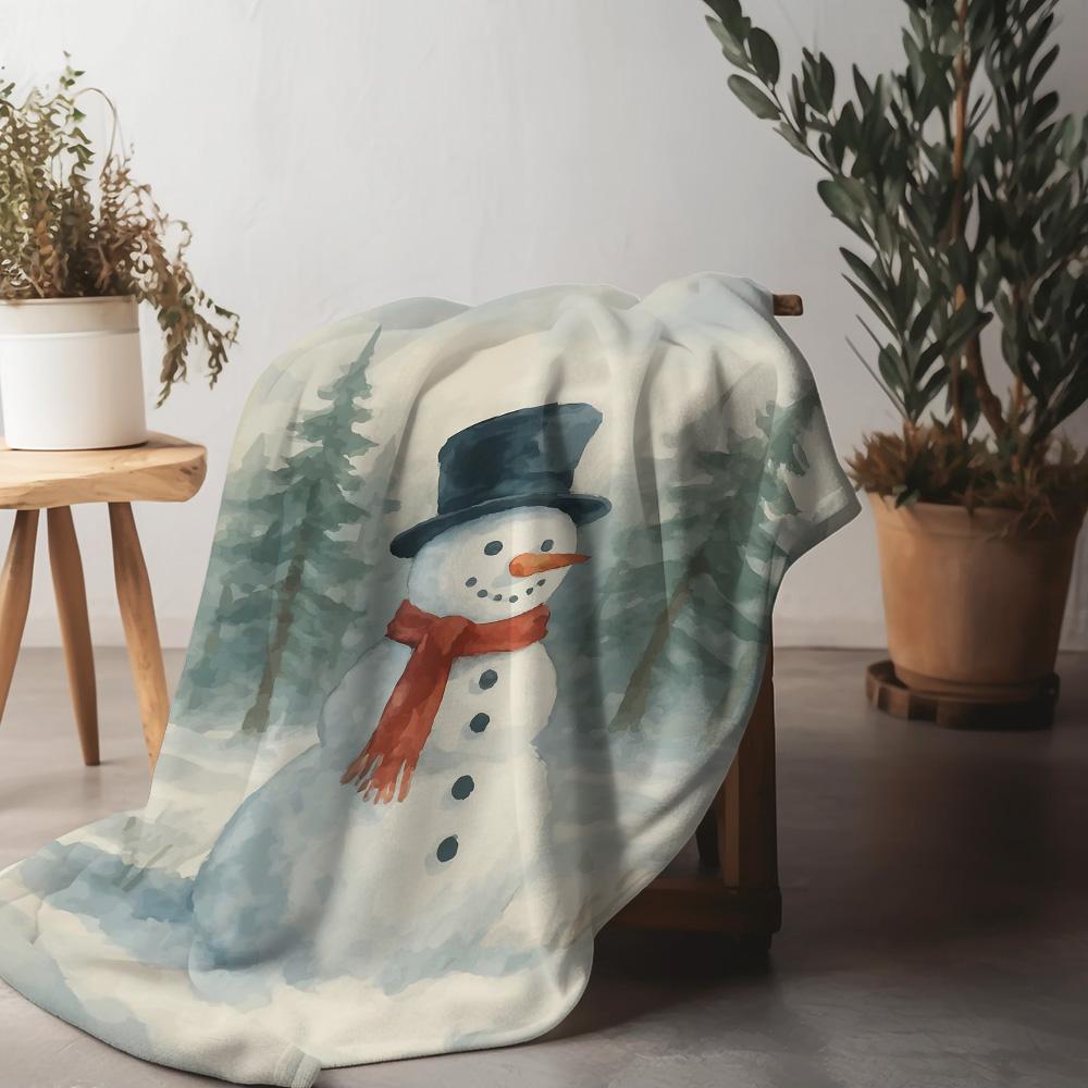 

Tuniu Cute Snowman Watercolor Fleece Blanket for Living Room Bedroom Sofa Decorative Throw Blanket 75x90cm