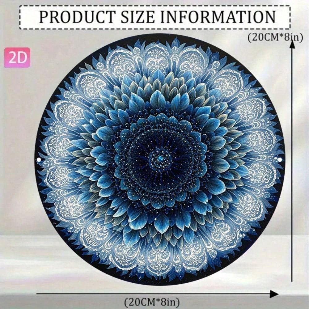 Vintage Retro Blue Sunflower Metal Wall Art 8x8 Inch Round Aluminum Geometric Floral Home Decor 20x20 разноцветный