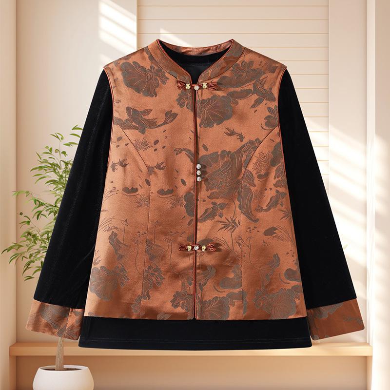 Stylish Spring Three-Piece Set: Chinese-Style Vest, Inner Top, and Pants for Middle-Aged and Elderly Women
