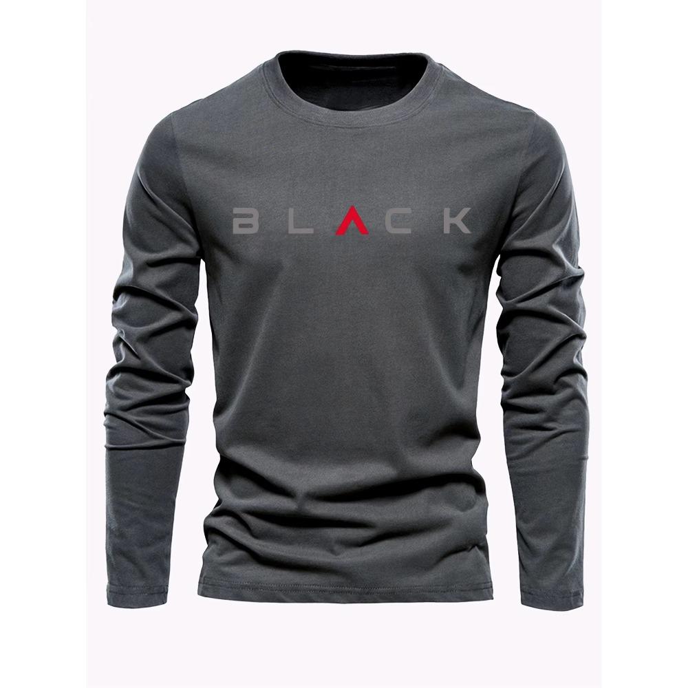 Long sleeved comfortable casual sports black letter printed round neck
