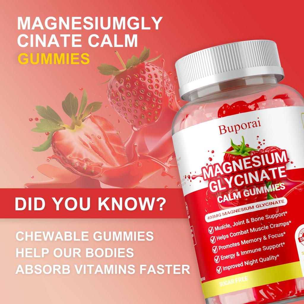 GZVH-400mg Magnesiumglycinat Gummibärchen zur Schlafunterstützung & Muskelkrampf-Linderung | Hoch absorbierende Formel mit Vitamin B6