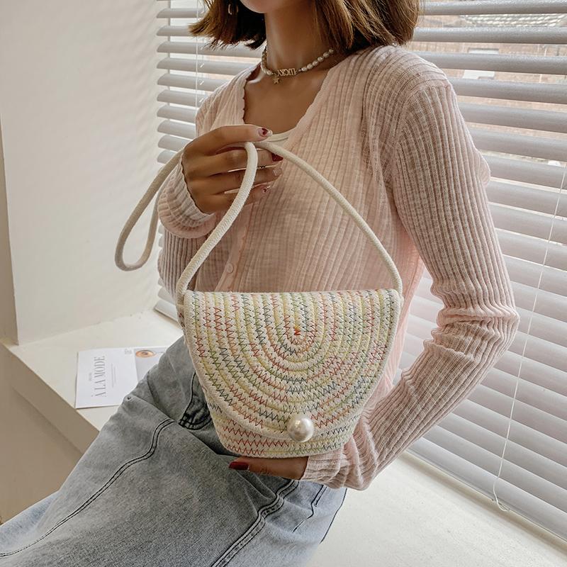 Stroh-Umschlagtasche Sommer neu Damen Schultertasche Shopping Reise Pendeln City Beauty Dame Geschenk Perlendekoration