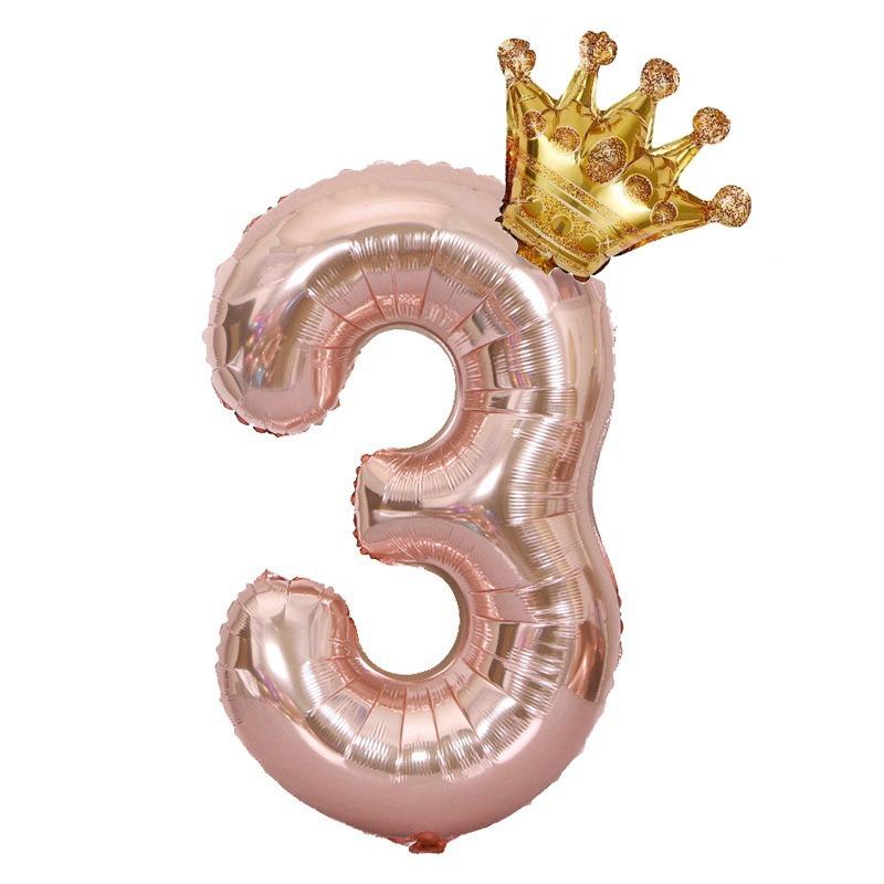 1PC 32 Inch Rose Gold Crown Digital Number Foil Balloons Princess Birthday DecorationParty Wedding Xmas Number Balloon Anniv