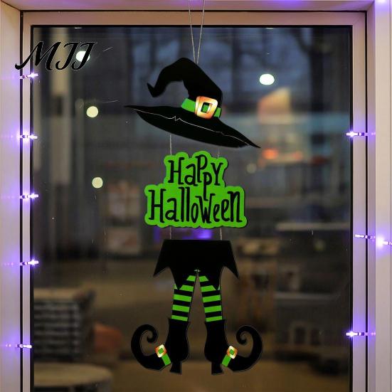 Indoor Outdoor Halloween Sign Happy Welcome Witch Legs Hat Hanging Wooden Wall Decor Durable Art Rustic Front Door Hanger for Porch Vivid Color