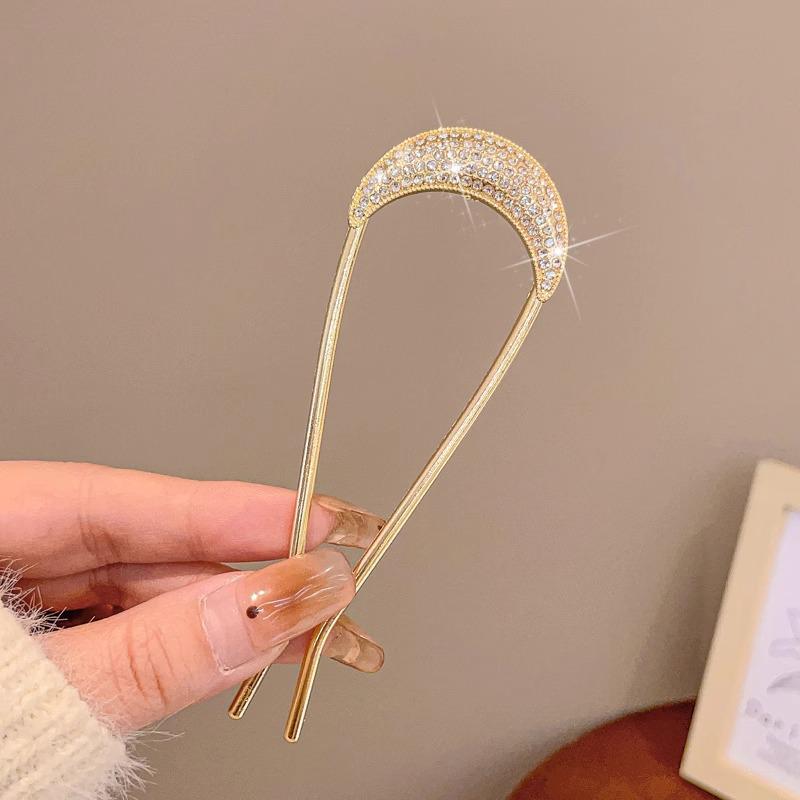 U-Shaped Fixed Hairpin with High-End Alloy Comb for Women's Updos - Ancient Style Four-Tooth Insert