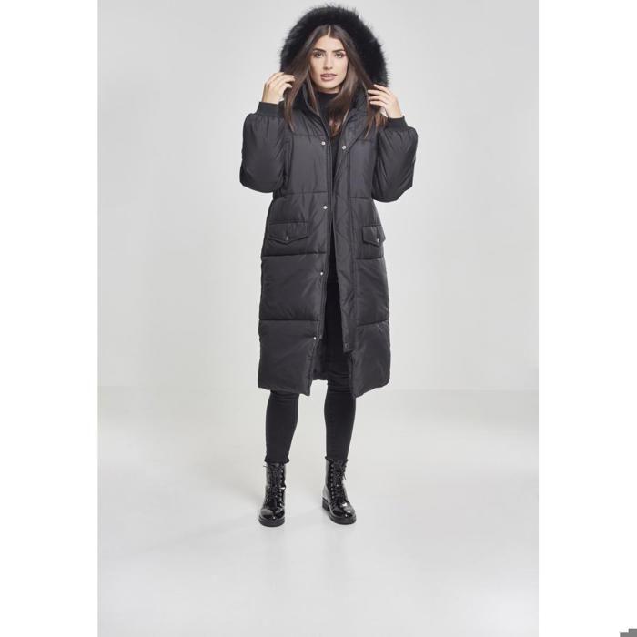 Women's Parka - Urban Classics - Faux Fur Puffer Coat - Long - Black - Comfortable and Stylish