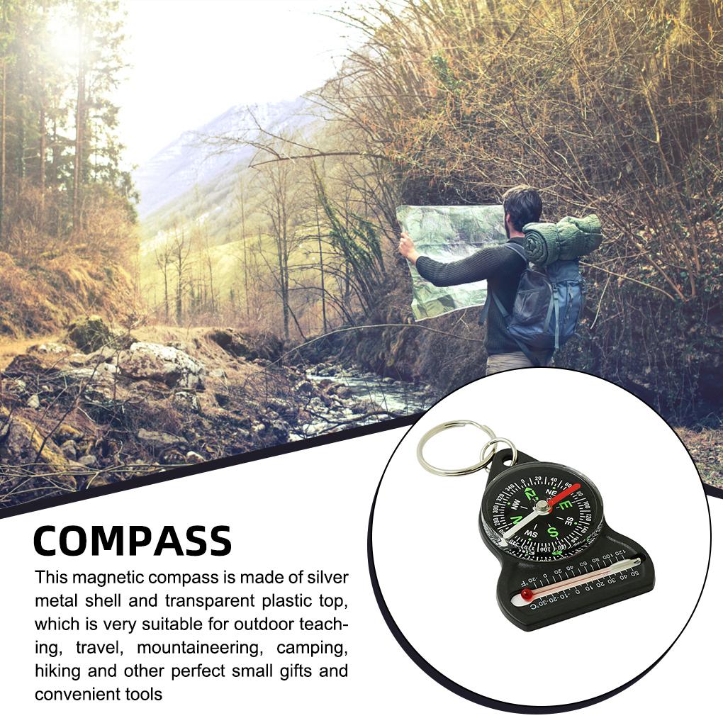 Camping Compass Mini Keychain Multifunction Thermometer Outdoor Climbing Temperature Tester Survival Guiding Compass Tool