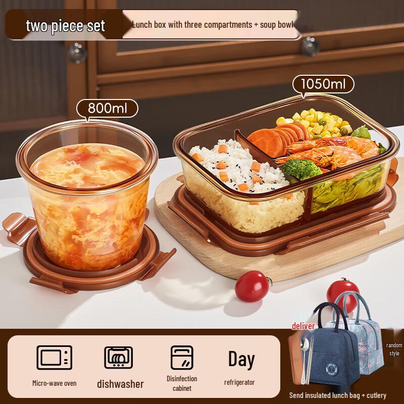 ZISIZ Divided Glass Lunch Box Set