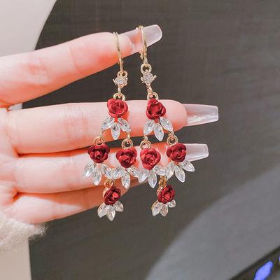 Trend Retro Zircon Rose Earrings Delicate Temperament Women's Earrings Party Festive Wwedding Party Zircon