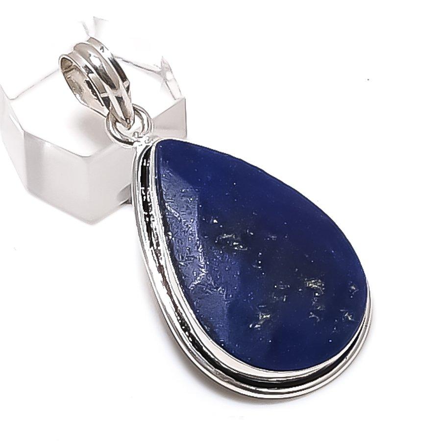 Lapis Lazuli Gemstone Handmade 925 Sterling Silver Jewelry Pendant 1.89" H0o43