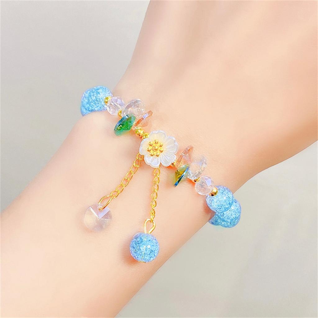 Elegant Fashion Flower Crystal Beaded Bracelets For Women Charm Shell Daisy Floral Beads Tassel Elastic Bracelet Jewelry Gifts