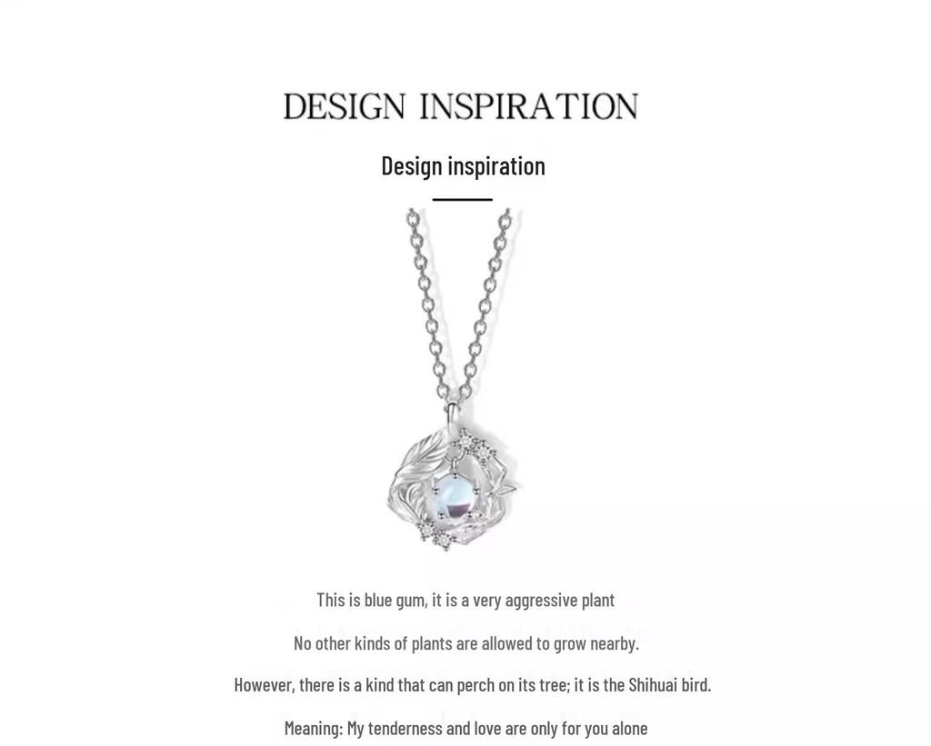 2024 Sterlingsilber Blauer Eukalyptus & Vogel Halskette - Luxuriöses Geschenk für Sie