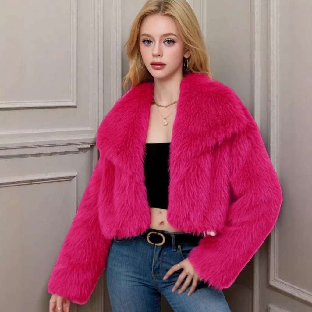 Winter short imitation fur coat women's European and American street style imitation fox fur coat plush jacket large size