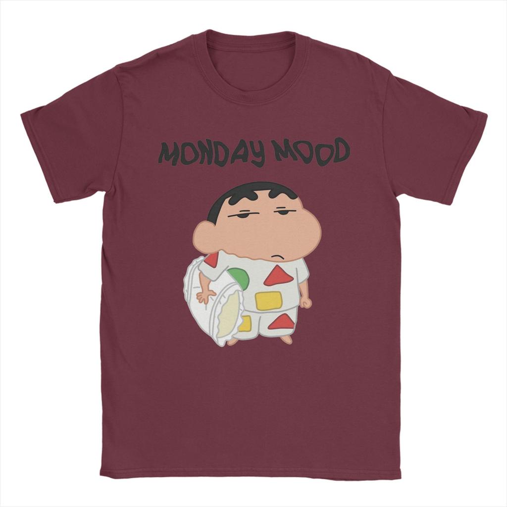 Funny Monday Mood Crayons Shinchans Tshirts For Unisex Crewneck Cotton T Shirt Short Sleeve Tees Gift Idea Clothing