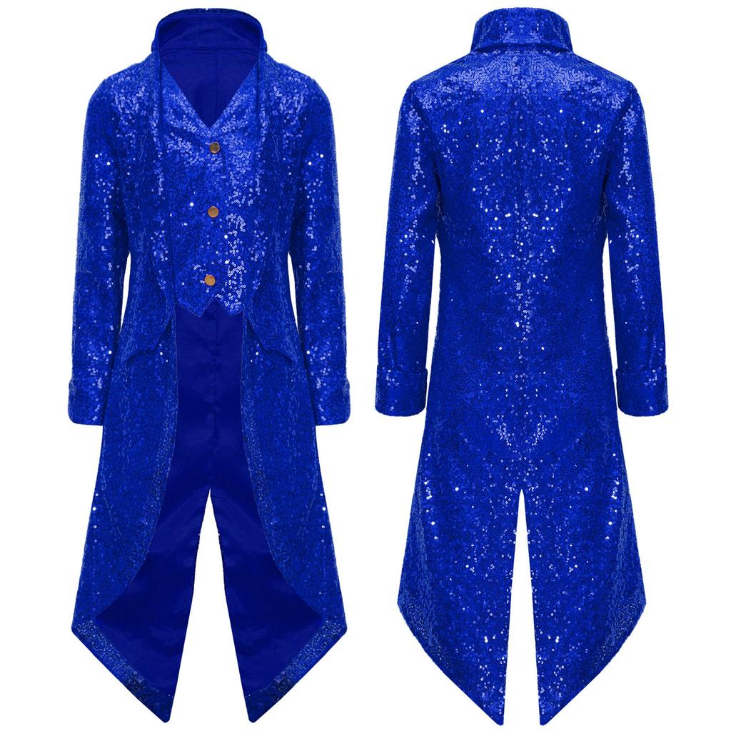 Chlapecký steampunkový frak gotický viktoriánský dlouhý kabát flitry bunda středověký halloweenský kostým frock coat outfit