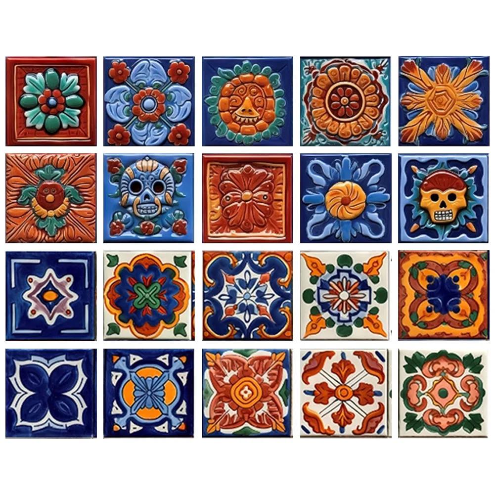 20pcs Decoration Mexican Tiles Decals Long Lasting Use Peel And Stick Tile Stickers Peel And Stick Tile Stickers